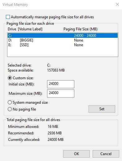 How to increase virtual memory in Windows